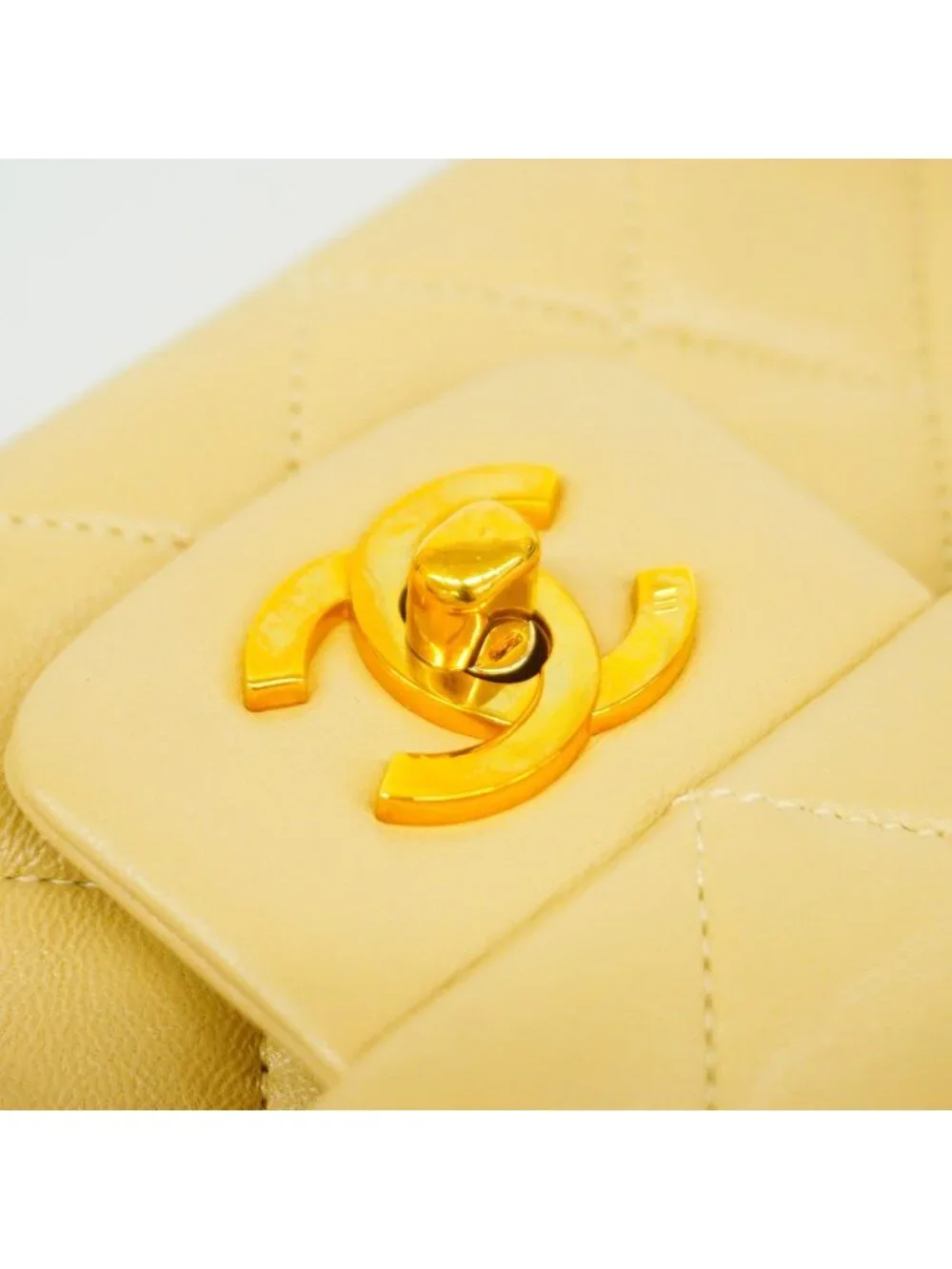 Chanel Shoulder Bag Quilted Lambskin Beige Gold